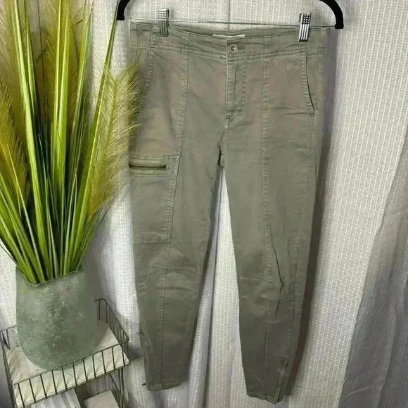 Anthropologie Jefferson Moto Cargo Pants Size 25 Light Olive Green Zipper Detail - Picture 2 of 14